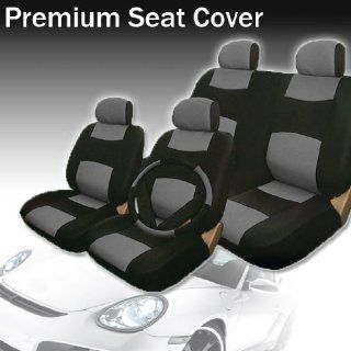 New Yupbizauto Brand Universal Synthetic Leather Car Seat Covers Set with 40/60, 50/50 Split Feature Rear Covers, Steering Wheel Cover and Seat Belt Covers  Black and Gray Automotive