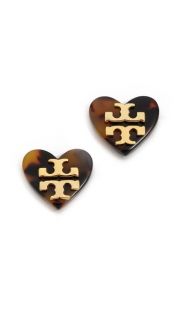 Tory Burch Tilsim Logo Heart Stud Earrings