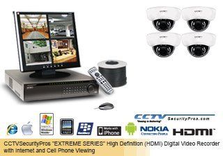 "EXTREME SERIES" VANDAL PROOF / WEATHER PROOF 4 Camera Complete Indoor/Outdoor Sony EFFIO E (700 LINES) Infrared Dome Security Camera System with Internet and Cell Phone Viewing : Complete Surveillance Systems : Camera & Photo