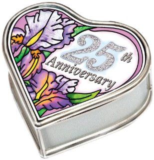Amia 41135 Petite Heart Hand Painted Glass Jewelry Box, 25th Anniversary, 2 1/2 Inch Long  