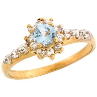 10k Gold White CZ Accent Synthetic Aquamarine March Birthstone Ring Jewelry