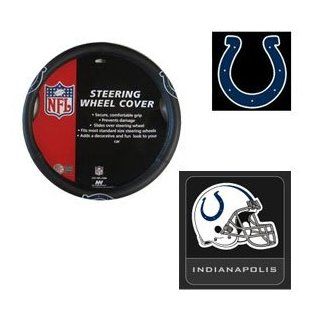 2 Piece Indianapolis Colts Automotive Interior Gift Set   One Official NFL Licensed Steering Wheel Cover and One Official NFL Licensed Team Helmet Logo Air Freshener Automotive