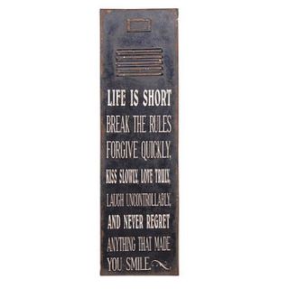 'life is short' metal wall plaque by lindsay interiors