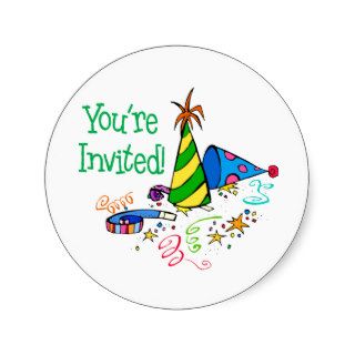 You're Invited (Green Party Hats) Stickers