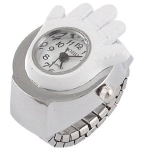Lady Elastic Band Palm Shape Arabic Number Dial Finger Ring Watch White Silver Tone: Watches