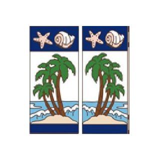 TWO 3" X 6" Ceramic Tile Address House Numbers Nautical Palm Trees Design LEFT AND RIGHT ENDS  Address Plaques  Patio, Lawn & Garden
