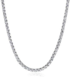 Platinum Plated Sterling Silver Swarovski Zirconia 17" Tennis Necklace: Jewelry