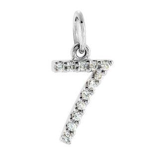 .05 Carat Diamond and White Gold Number 7 Charm or Pendant: Jewelry