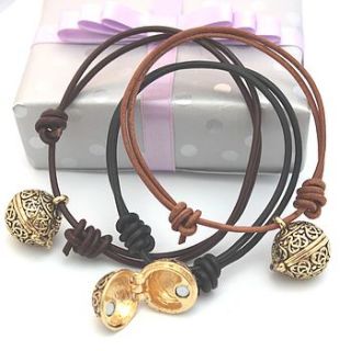 leather friendship bracelets with gold locket by bish bosh becca