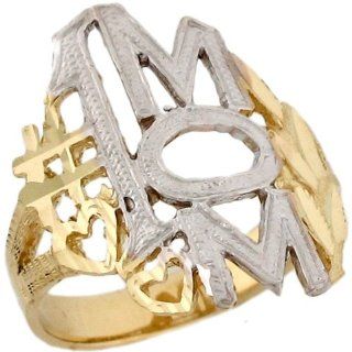 14k Two Toned Real Gold Number One Mom Love Symbol Womens Ring: Jewelry