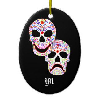 Comedy Tragedy Halloween DOTD Skulls monogram Christmas Ornaments