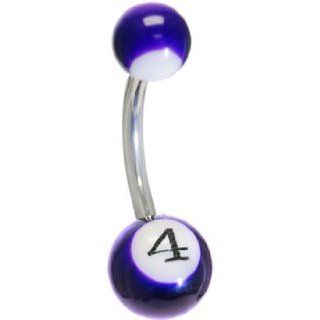 Purple Number 4 Pool Ball Belly Ring: Jewelry