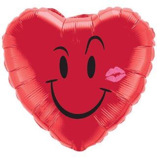 Folienballon Herz mit Smiley und Kuss Ku   Herz rot ca. 45 cm ungefllt (Ballongas geeignet): Spielzeug
