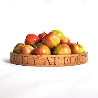personalised fruit/salad bowl in solid oak by the oak & rope company