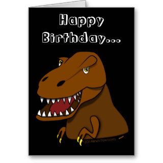 Funny Dinosaur Birthday Cartoon Tyrranosaurus Rex Greeting Cards