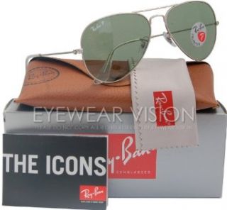 Ray Ban RB3025 Aviator Polarized Sunglasses Matte Silver/Crystal Green (019/O5) RB 3025 58mm: Clothing