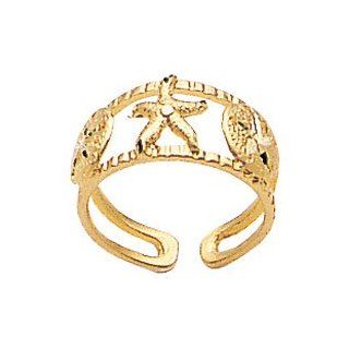 14K Gold Starfish and Sand Dollar Toe Ring Jewelry