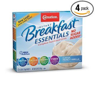 Carnation Instant Breakfast Essentials, Classic French Vanilla, No Sugar Added, 8 Count Packets (Pack of 4) : Instant Breakfast Drinks : Grocery & Gourmet Food