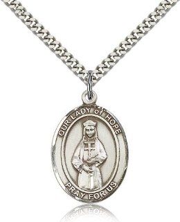 Large Detailed Men's .925 Sterling Silver O/L Our Lady of Hope Medal Pendant 1 x 3/4 Inches  7230  Comes with a Stainless Silver Heavy Curb Chain Neckace And a Black velvet Box: Jewelry