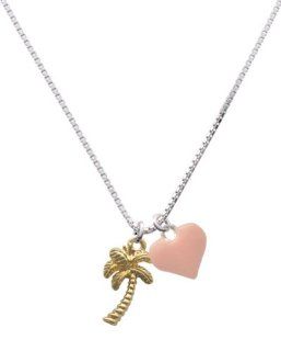 Gold Palm Tree and Pink Heart Charm Necklace [Jewelry] Pendant Necklaces Jewelry