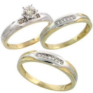 Gold Plated Sterling Silver Diamond Trio Wedding Ring Set His 4.5mm & Hers 3.5mm, Mens Size 8 to 14: Jewelry