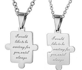Korean style His & Hers Titanium Puzzle Pendant Necklace in a Gift Box(ONE PAIR)   NK212: Jewelry