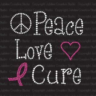 Peace Love Cure Iron On Rhinestone Crystal T shirt Transfer: