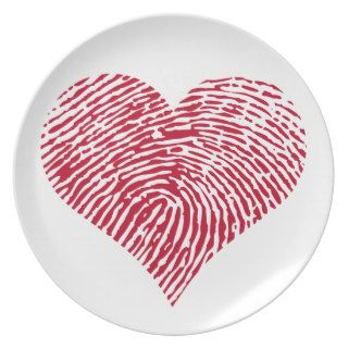 Red heart with fingerprint pattern plates