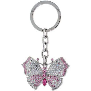 Large Butterfly Key Chain, Key Ring, Key Holder, Key Tag , Key Fob, w/ Clear & Pink Topaz color Swarovski Crystals, 3 1/2" tall Jewelry