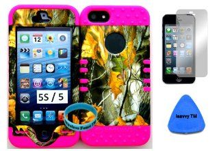 Apple Iphone 5S/5 Camo Mossy Dry Leaves Hunter Series on Pink Silicone Gel Hybrid Dual Layer Case Cover (Included Wristband, Pry Tool and Screen Protector Exclusively By Wirelessfones TM) Cell Phones & Accessories