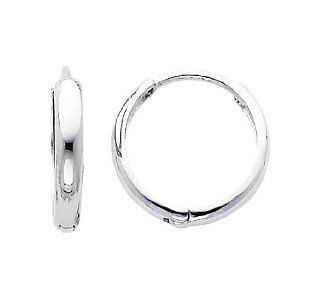 14k White Gold 2mm Thickness Domed Hoop Huggies Earrings (0.5" or 13mm): The World Jewelry Center: Jewelry