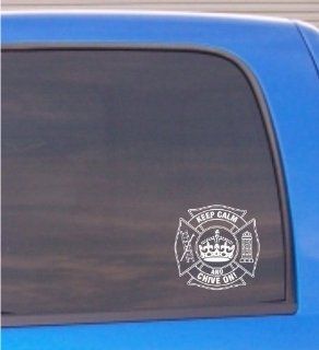 Keep Calm and Chive on! fire fighter rescue emt vinyl decal sticker WHITE: Automotive