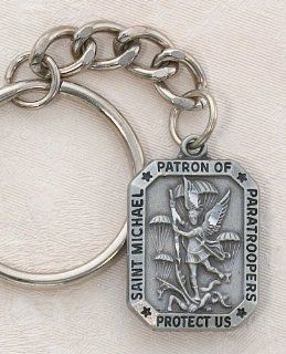 Pewter Keychain (Key Ring) St. Michael the Archangel, Patron of Paratroopers. St. Michael the Archangel Is Known for Protection As Well As the Patron of Against Danger At Sea, Against Temptations, Ambulance Drivers, Artists, Bakers, Bankers, Banking, Barre