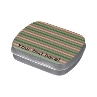 Brown and green stripes texture jelly belly tins