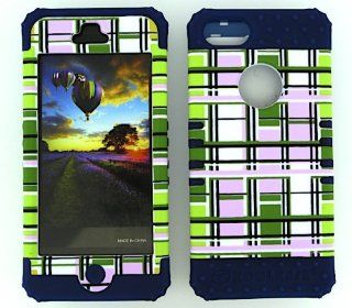 Cell Phone Skin Case Cover For Apple Iphone 5 Green Blocks    Dark Blue Rubber Skin + Hard Case Cell Phones & Accessories