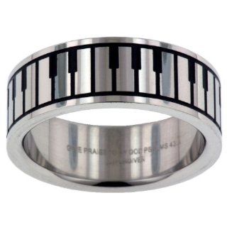 Music Keyboard Give Praise Band Stainless Steel Ring: Jewelry