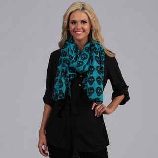 Peach Couture Turquoise and Black Skull Printed Scarf Peach Couture Scarves