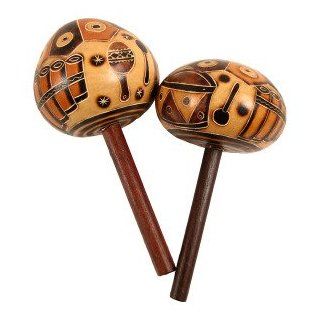 Carved Pair Gourd Stick Maracas Hand Made Fair Trade Peru Musical Instrument : Collectible Figurines : Everything Else