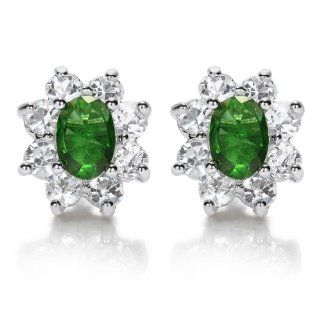 Rizilia Jewelry Appealing Well liked White Gold Plated CZ Oval Cut Green Emerald Color Stud Earrings: Jewelry