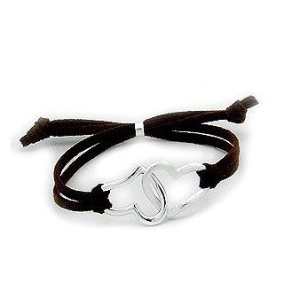 Double Heart Silver and Chamois Bracelet: Jewelry