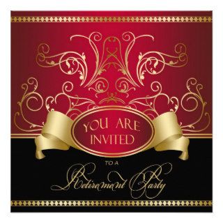 Elegant Retirement Party Invitation Red Gold Bl