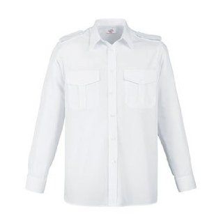 Hanco Pilotenhemd, abnehmbare Schulterklappen, langarm, 100% Baumwolle, Herren Wei: Bekleidung