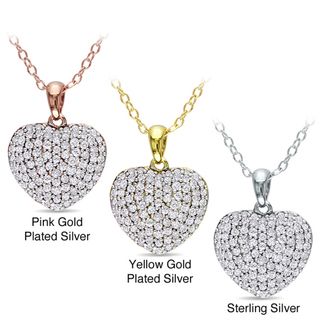 Miadora Sterling Silver 1/2ct TDW Pave Diamond Heart Necklace Miadora Diamond Necklaces