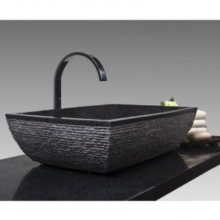 Wohnfreuden Naturstein Marmor Waschbecken MARA Waschschale rechteckig gehmmert   schwarz 50x35 cm: Küche & Haushalt