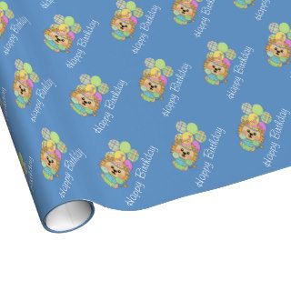 Happy Birthday Cute Party Lion Gift Wrap Paper