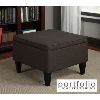 Portfolio Engle Chocolate Brown Linen Table Storage Ottoman