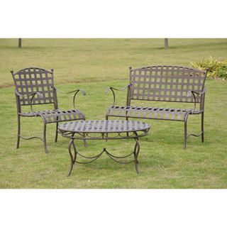 International Caravan International Caravan Santa Fe Nailhead 3 piece Iron Settee Group Brown Size 3 Piece Sets