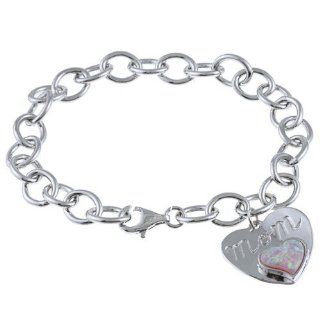 Sterling Silver 7" Opal 'Mom' Heart Charm Bracelet for Mother's Day Jewelry