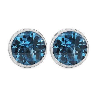 6.20 Carat Genuine Swiss Blue Topaz Sterling Silver Stud Earring: Jewelry