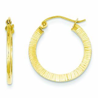 Genuine 14K Yellow Gold 14K1 Sided Textured Hoop Earrings 1.1 Grams Of Gold: Mireval: Jewelry